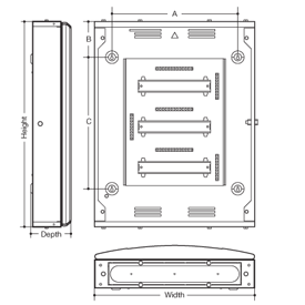 Invicta 3 Distribution Board 250A Side DIN Boxes Line Drawing Invicta 3 Distribution Board 250A Side DIN Boxes Line Drawing